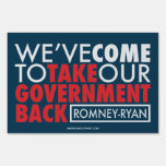 Romney-Ryan Take Government Back Yard Sign Blue
