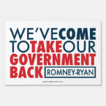 Romney-Ryan Take Government Back Yard Sign White