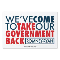 Romney-Ryan Take Government Back Yard Sign White yard signs