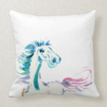 Romping Rainbow Horse Art Throw Pillow