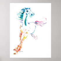 Romping Rainbow Horse Art Poster