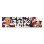 Ron Paul & Dennis Kucinich 2012 Peace Party bumper stickers