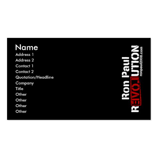 Ron Paul Revolution Card Business Card Templates (front side)