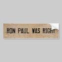 Ron Paul Was Right bumper stickers by JVParkour Ron Paul Was Right bumper stickers