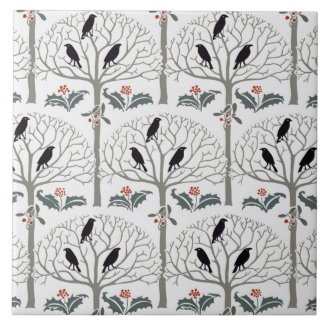 Rook and Holly Pattern Christmas Art Tile Trivet