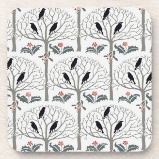 Rook and Holly Pattern Christmas Cork Coaster Set
