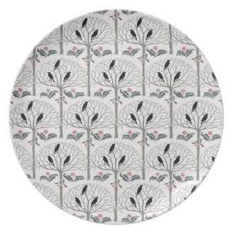 Rook and Holly Pattern Christmas Holiday Plate