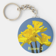 Room 3 keychains numbered Yellow Daffodil Flowers