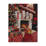 Room with stone fireplace, Christmas setting Postcards
