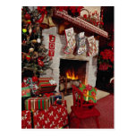Room with stone fireplace, Christmas setting Postcards