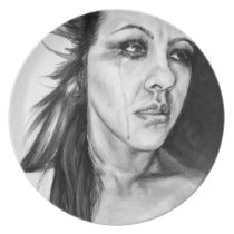 camarillo, fine art, art plate, artistic plate, decorative wall plate, collectors art plate, woman crying, black and white art, portrait of woman, artistic portrait, artsprojekt, nicholecamarillo.com, mexican art, painting, illustration, female art, latina art, artistic tray, creative dish, artistic dish, unique serving tray, creative, artistic, christmas gifts, artistic housewarming gift, creative kitchen accessories, black and white, sketchbook project, tears, sad, running mascara, smeared makeup, round of drinks, USA Network, [[missing key: type_fuji_plat]] with custom graphic design