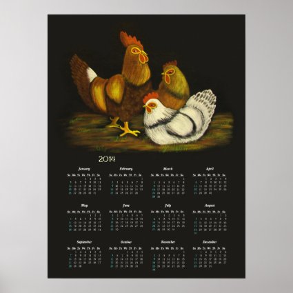 Rooster and Hens calendar ~ print