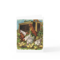 Rooster and Hens with Baby Chickens on the Farm Greeting Cards
