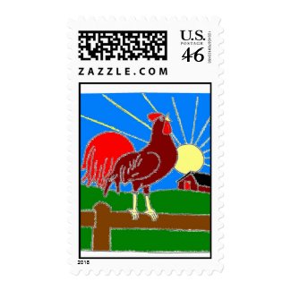 rooster and sun postage stamp stamp