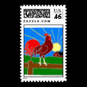 rooster and sun postage stamp