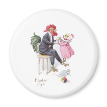 Rooster & Chick Vintage Easter Postcard Magnet