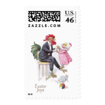 Rooster & Chick Vintage Easter Postcard Stamp