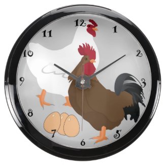 Rooster Chicken Eggs Aqua Clock