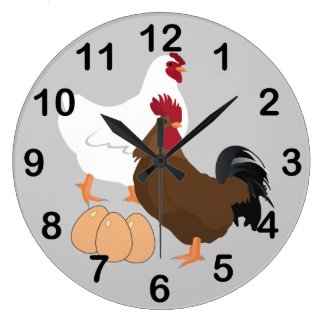 Rooster Chicken Eggs RoundWall Clock
