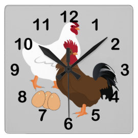 Rooster Chicken Eggs Square Wall Clock