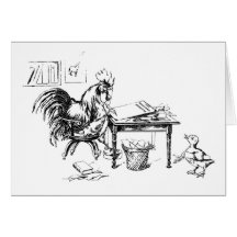 Rooster Editing Copy in Newsroom Greeting Card