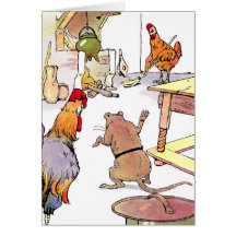 Rooster, Mouse & Hen in Kitchen Greeting Cards