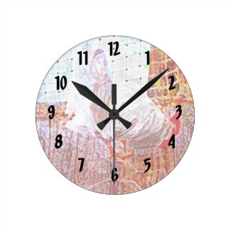 rooster on dock abstract swirls round clocks