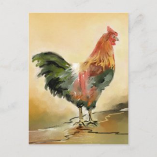 Rooster painting  postcard