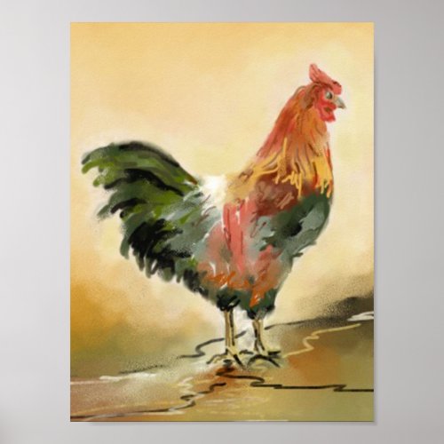 Rooster painting print