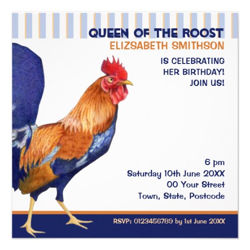 Rooster stripes Birthday Party Invitation