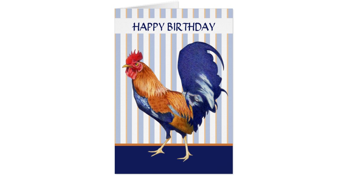 Rooster stripes Happy Birthday Card | Zazzle
