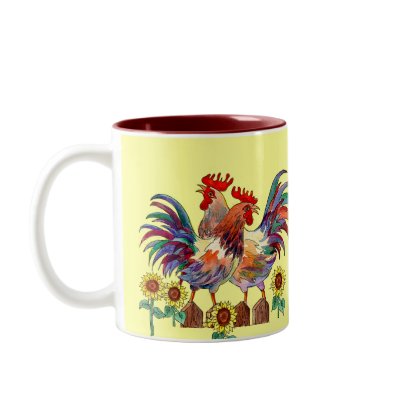 ROOSTER SUNFLOWER CUP by SHARON SHARPE Coffee Mugs by sharonsharpe