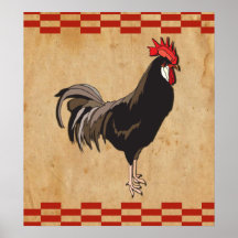 Rooster With A Red Checkered Border Print