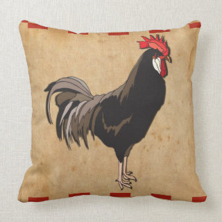 Rooster With A Red Checkered Border Throw Pillows