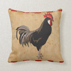 Rooster With A Red Checkered Border Throw Pillows