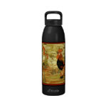 Roosters and Hen in Yard Water Bottle