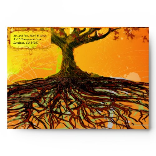 Roots of Love Fall Tree Wedding Envelopes 5x7 envelope