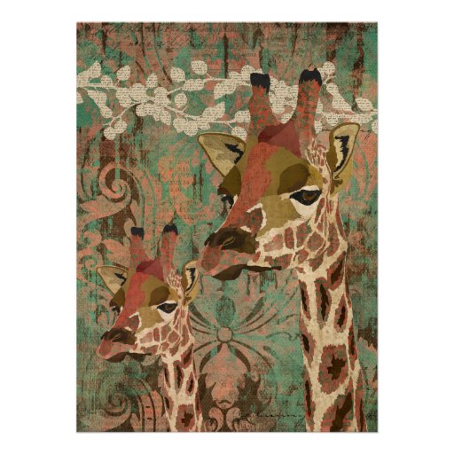 Rosa Giraffes Damask  Birthday Invitation