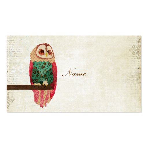 Rosa Vintage Owl Business Card/Tags (back side)