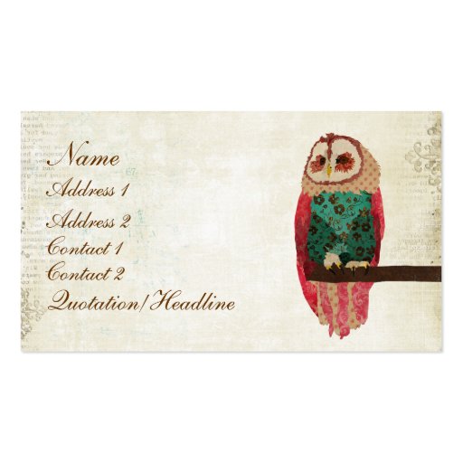 Rosa Vintage Owl Business Card/Tags (front side)