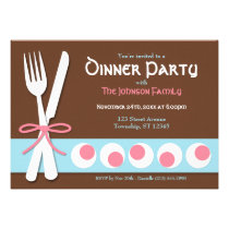 Rosa y azul de Brown - invitación de la cena de la invitaciones