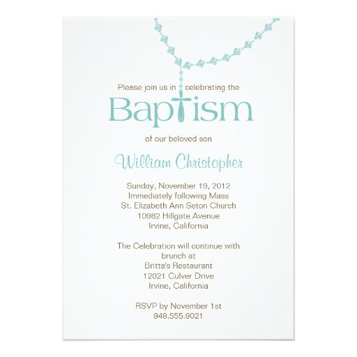 Rosary Beads Baptism Invitation for Boy