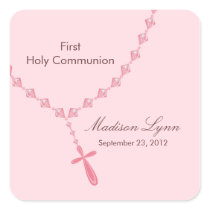 Rosary Beads First Holy Communion Pink Brown Sticker