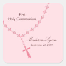 Rosary Beads First Holy Communion Pink Brown Sticker