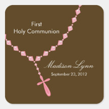 Rosary Beads First Holy Communion Pink Brown Sticker