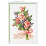 Rosas del rosa del cumpleaños del vintage tarjetón