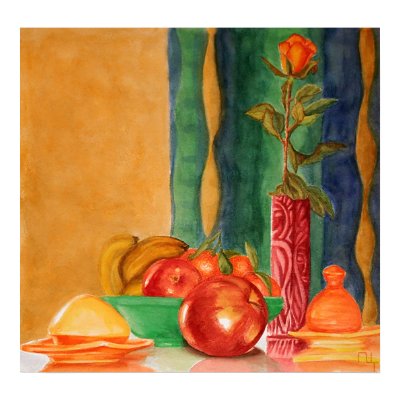 rose and fruits still life print by nefera