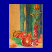 rose and fruits still life watercolor postcards