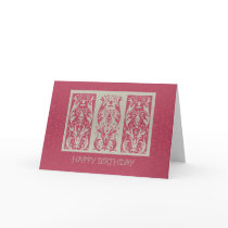 Rose and Silver Woodcut Birthday Card