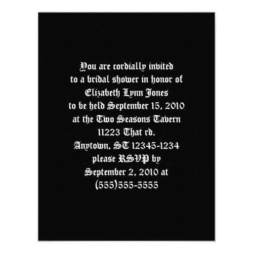 Rose Bouquet Gothic Bridal Shower Personalized Invite